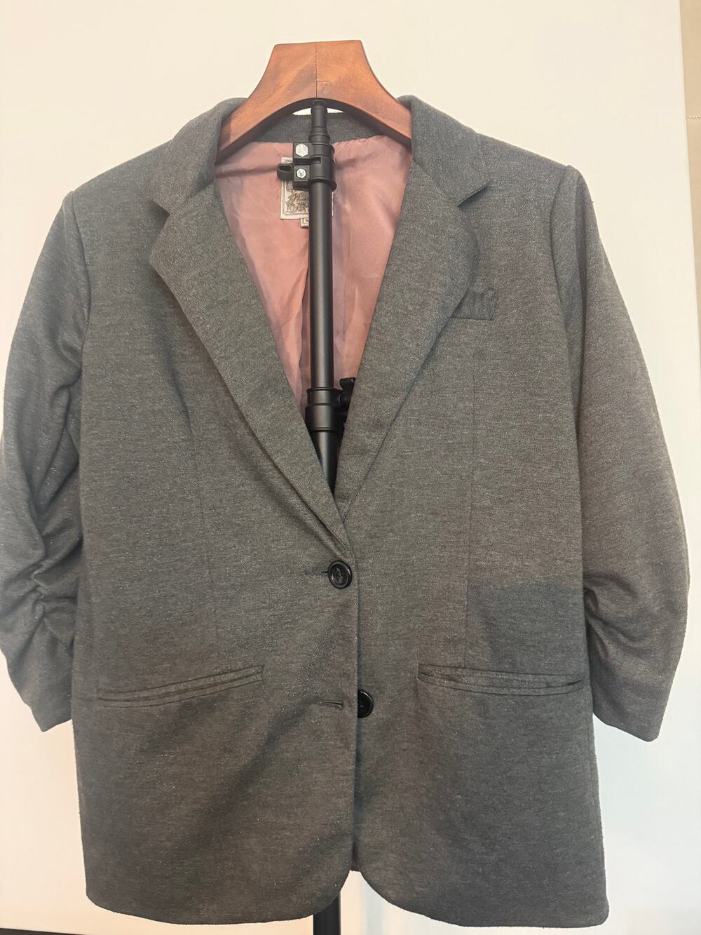Maxim Studio Gray Silver Sparkle Ruched Sleeve Blazer Size M